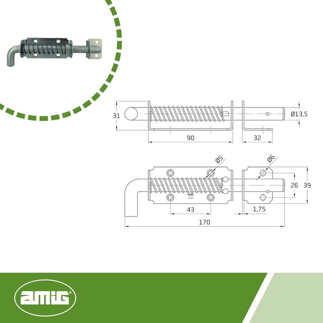 Detalle de AMIG Verrou en applique à ressort 170 x 40 mm en acier zingué argenté pour portes et portails