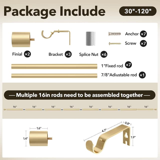 Thumbnail 5 de IFELS Heavy Duty Curtain Rods 66โ120 in ๐ช