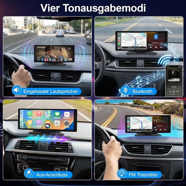 Thumbnail 6 de 10,26-Zoll Wireless CarPlay/Android Auto Display mit 4K Dashcam & Rückfahrkamera, Bluetooth, Split Screen und FM/AUX