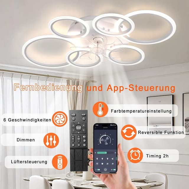 Detalle 2 de MiiR LED Deckenventilator mit Beleuchtung (110 cm), Fernbedienung & App, 105 W – weiß