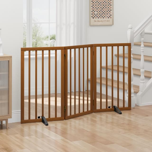 Thumbnail 3 de Tall Dog Gates for Doorways 3-Panel Walnut