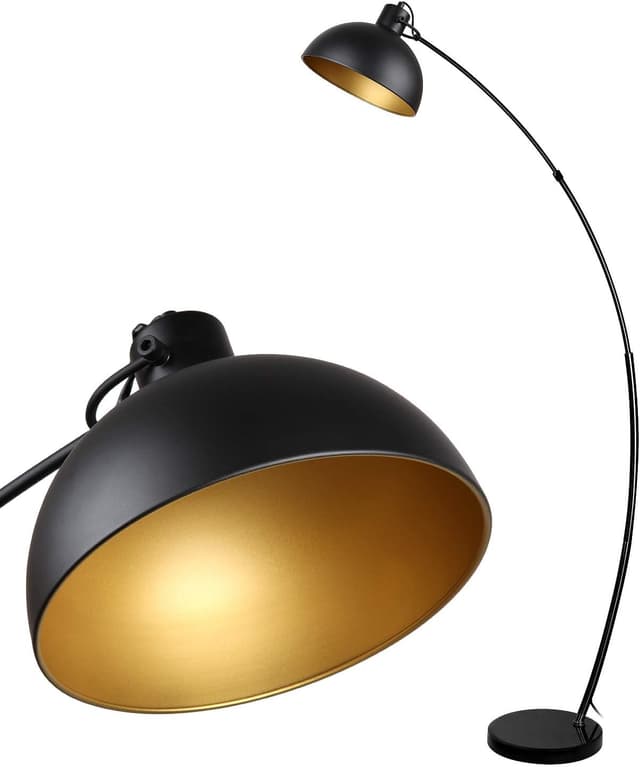 Detalle de Osasy Arc Stehlampe (schwarz-gold) mit verstellbarem Lampenschirm, 1x E27 bis 60 Watt, 165 cm