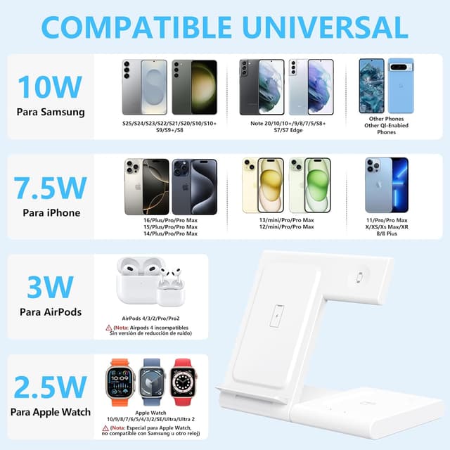 Detalle de Cargador Inalámbrico 3 en 1 15W