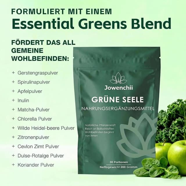 Detalle de Grüne Entgiftungspulver 200 g: Superfood-Mischung mit Matcha, Gerstengras, Heidelbeeren & Dulse