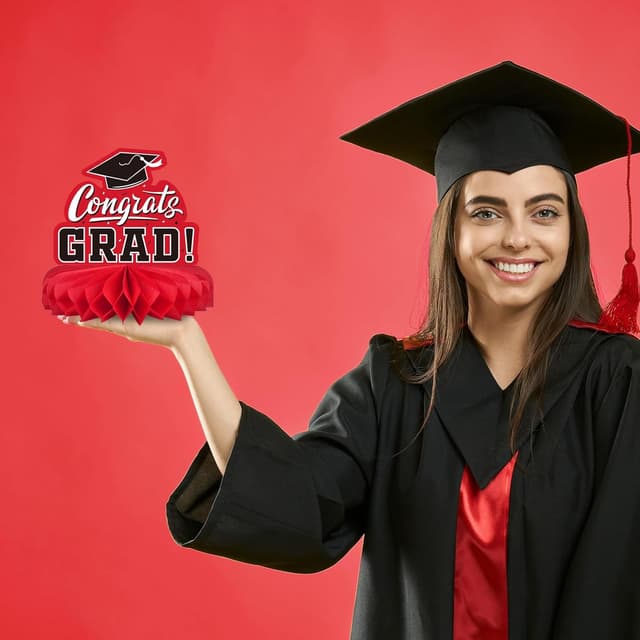 Detalle de 9-Piece Graduation Honeycomb Table Centerpiece Set (Red & Black) for 2026 Congrats Grad