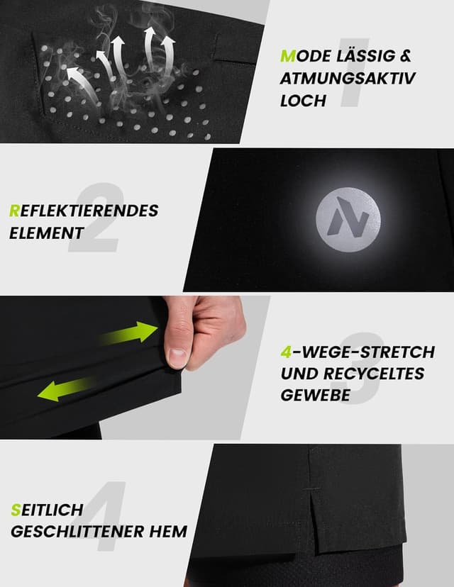 Detalle de Nepest Herren-MTB-Shorts kurz mit 4D-Polster, atmungsaktiv & schnelltrocknend