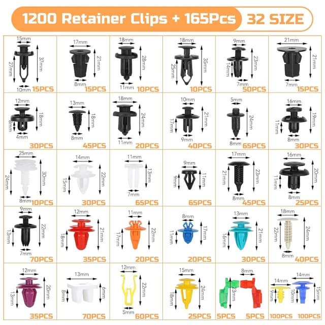 Detalle 2 de DUBULL 1365-piece car trim clips set with nylon push fasteners and trim removal tool kit