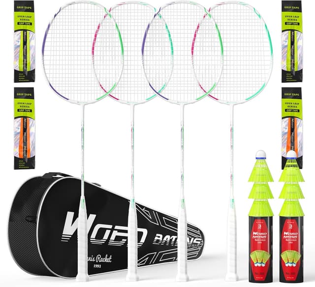 Detalle 2 de Professional Carbon Fiber Badminton Rackets Set (4 Rackets) for Backyards, Gym, and Family Play