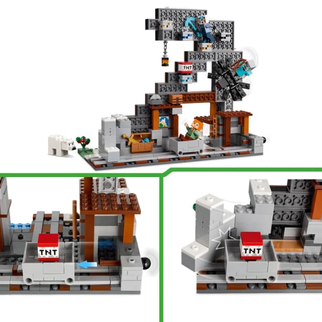 Detalle de LEGO Minecraft Die Spitzhackenmine 21277 – Minenschacht mit Schienen und Action-Elementen