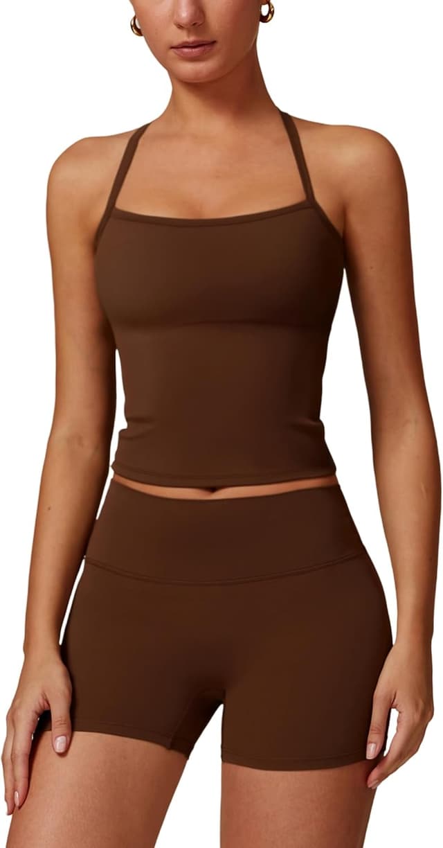 Detalle 2 de ABOCIW 2-Piece Workout Set for Women: Cross-Back Tank Top & High-Waist Biker Shorts