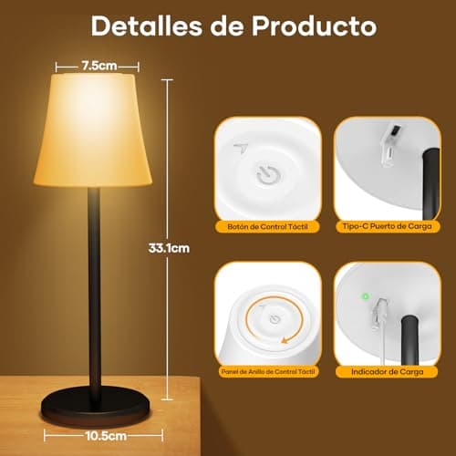 Thumbnail 6 de Suright 2 Piezas Lámpara de Mesa Inalámbrica con 3 Temperaturas 🎇