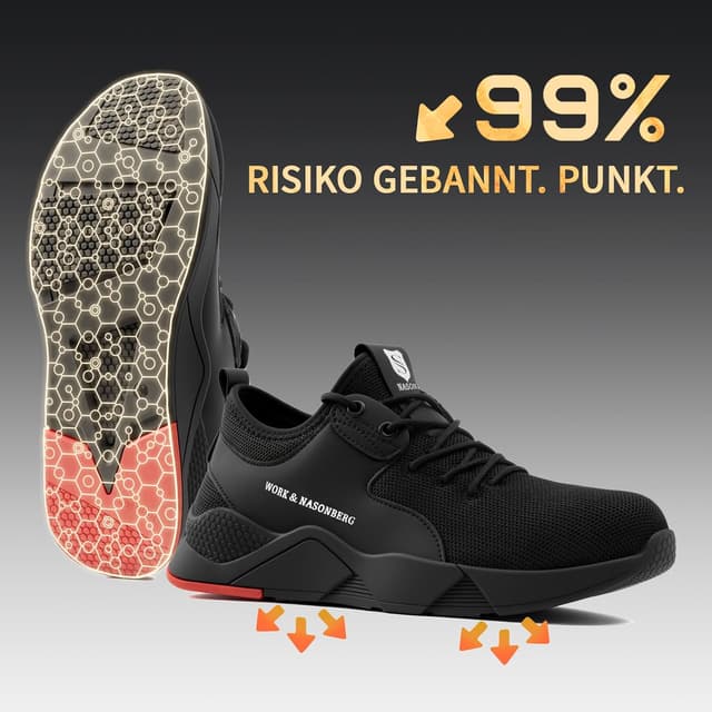 Detalle de NASONBERG Sicherheitsschuhe mit Stahlkappe, atmungsaktiv – Leicht & verschleißfest (EU 37–48)