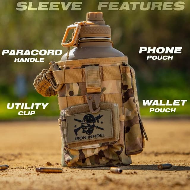 Detalle 2 de Iron Infidel Battle Bottle 64 oz Insulated Water Bottle with Removable Sleeve and Paracord Handle (OCP Camo)