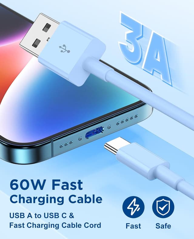 Detalle 2 de Extra Long USB C Cable Fast Charging 15FT (2-Pack) USB-A to USB-C with MFi Certification