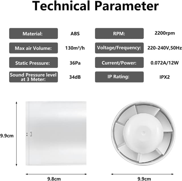 Detalle de Milduall Ventilateur de gaine 100 mm