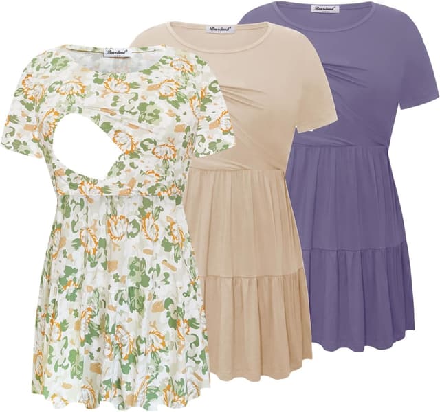 Thumbnail 6 de Bearsland Women’s Nursing Top 3er-Set mit kurzen Ärmeln und Schlupf-Ausschnitt (Stillshirt)