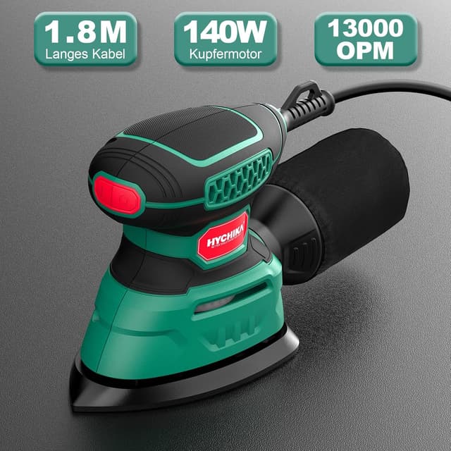 Detalle de HYCHIKA ponceuse bois 140 W – 13 000 OPM avec dépoussiérage et 12 papiers abrasifs
