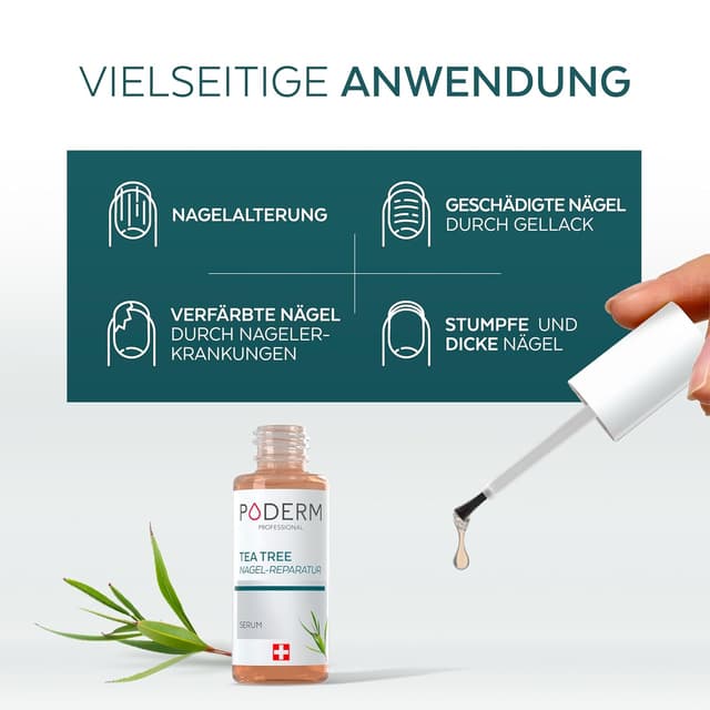 Detalle 2 de PODERM Tea Tree Nagel-Repair-Serum 6 ml (4-in-1 Pflege) – Swiss Made