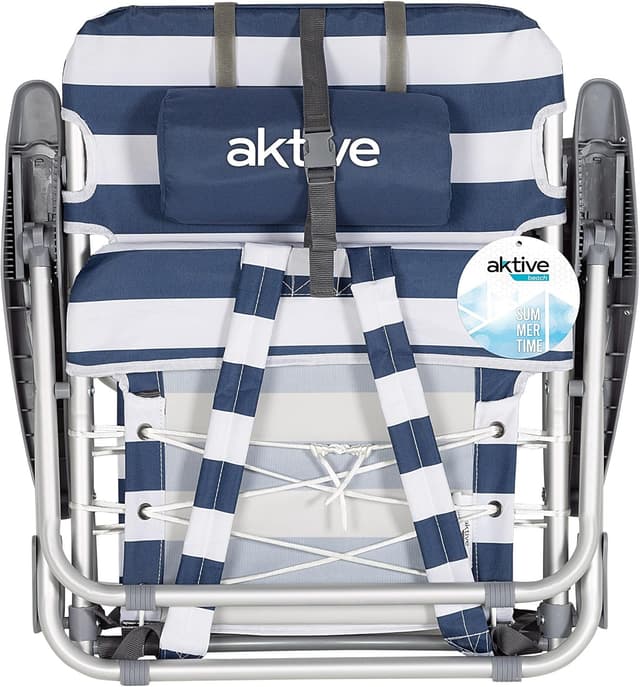 Thumbnail 6 de AKTIVE Chaise de plage pliante et inclinable 4 positions rayures bleues et blanches