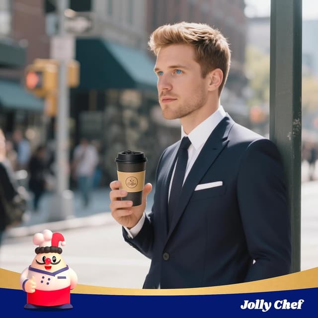Thumbnail 6 de JOLLY CHEF 16 oz Disposable Black Hot Paper Coffee Cups (100-Pack) with Lids, Kraft Sleeves & Stirrers