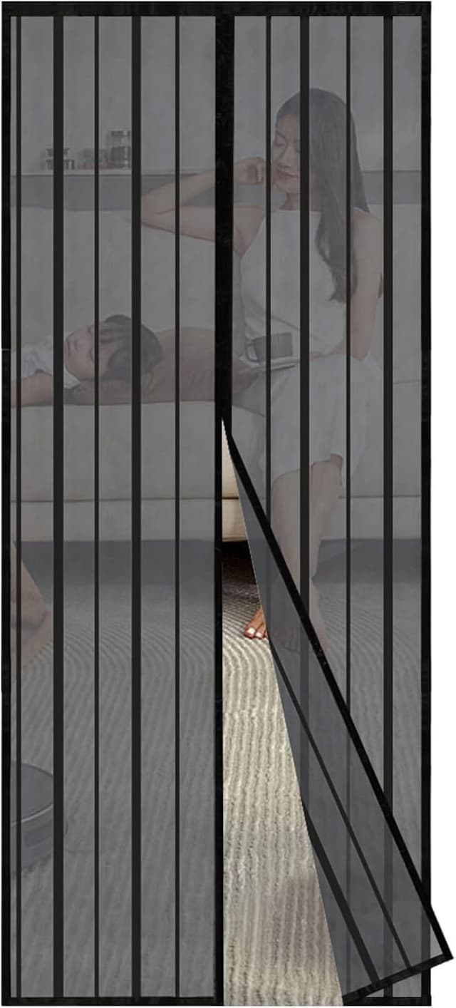 Detalle de Sekey Magnet Fliegengitter Balkontür (ohne Bohren) Schiebetür-Vorhang, 95x210 cm, Schwarz