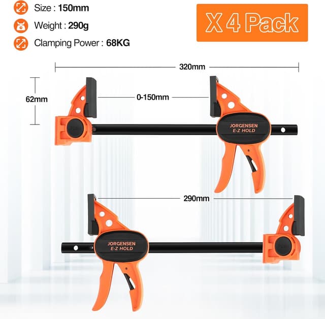 Detalle 2 de JORGENSEN 150 mm Woodworking Clamps 4-Pack (convertible up to 400 mm ratchet bar clamps)
