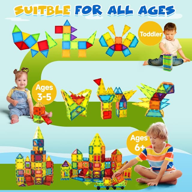 Detalle de W Wise Block Magnetische Bauklötze – 131 Teile mit 2 Autos für Kinder ab 3 Jahren