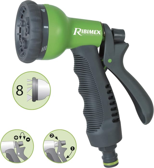Detalle 2 de Ribimex Pra/TV.9302 Pistolet Multi-Jet 8 fonctions Vert/Gris