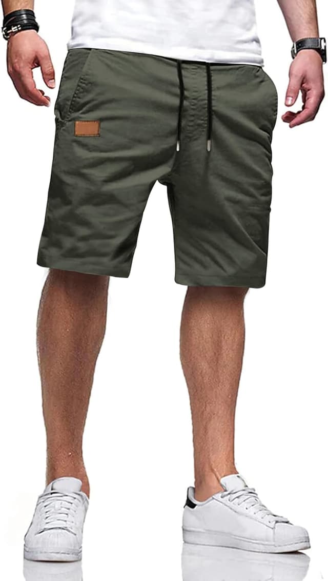 Detalle de TARAINYA Herren kurze Chino-Shorts aus Baumwolle mit Tunnelzug und Taschen