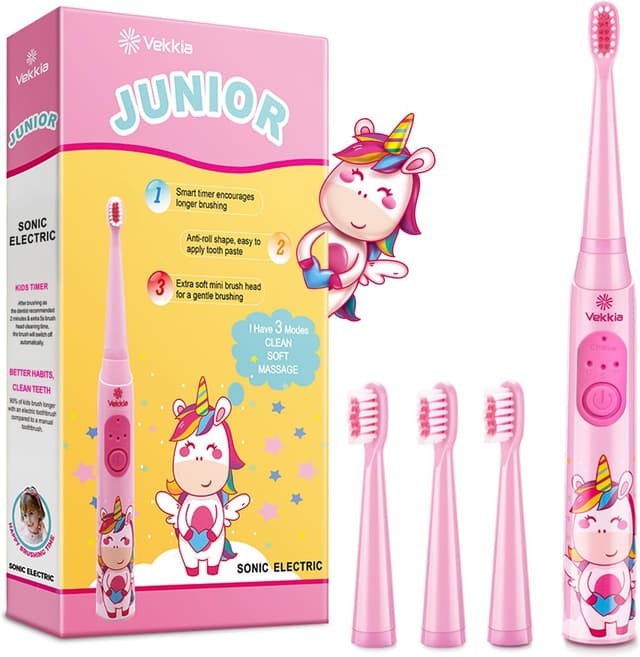 Thumbnail 6 de Vekkia Sonic Rechargeable Kids Electric Toothbrush (IPX7, 3 Modes, 2-Min Timer, 24000 Strokes) — Blue