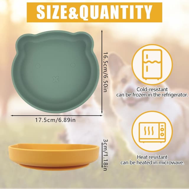 Detalle 2 de FINEASY 2PCS Silicone Shallow Cat Bowls (Whisker Friendly) – Flat Food & Water Dishes, Orange & Green