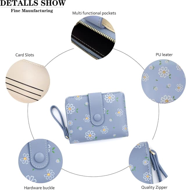 Detalle de LZSXDWXY Damen-Geldbörse mit Reißverschluss außen, Gänseblümchen-Motiv und Kartenfächern