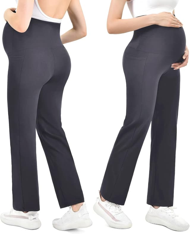 Detalle de Walifrey Umstandshose Damen Weites Bein mit Taschen – bequeme Schwangerschaftsmode mit stützendem Bund
