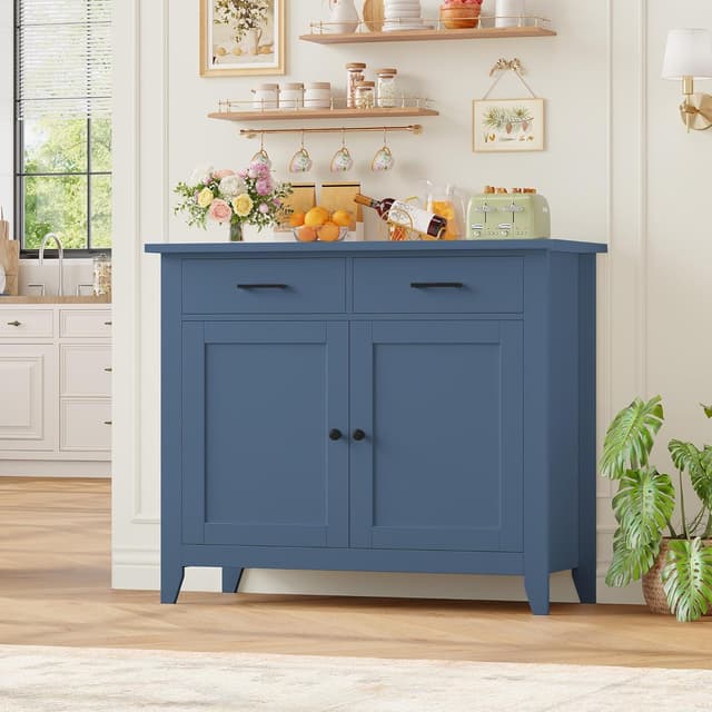 Detalle 2 de HOCSOK credenza armadio da cucina con 2 cassetti e ripiani regolabili, blu 82x40x91 cm
