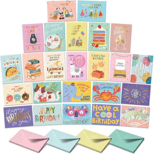Detalle de Sweetzer & Orange S&O Box of Birthday Cards with Envelopes (Bulk 24, 4x5.5")