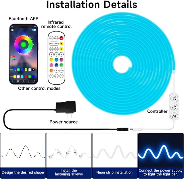 Detalle de KANTUTOE LED neon rope lights 5m RGB