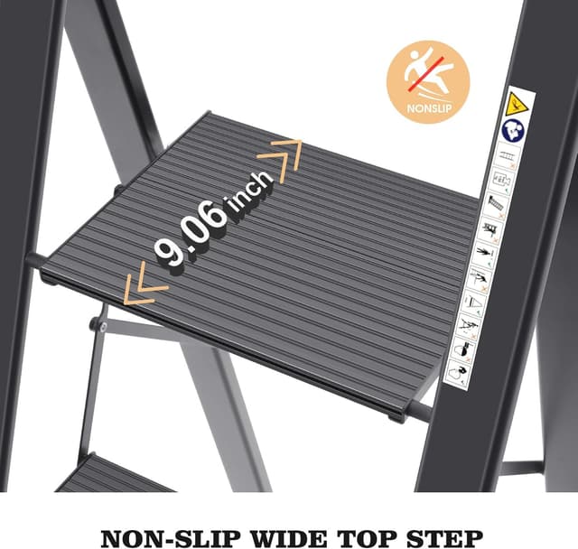 Detalle 2 de KINGRACK Aluminium-Leiter 4 Stufen, klappbar mit Handlauf – belastbar bis 150 kg