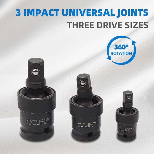 Detalle de CCLIFE lot de 17 douilles et adaptateurs pour visseuse à percussion (Cr-Mo) 1/4”, 3/8”, 1/2”, 3/4” + joint de cardan