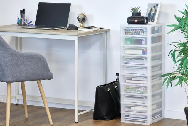 Detalle 2 de Iris Ohyama OCH-2100 cassettiera in plastica con 10 cassetti medi, portaoggetti bianco (formato A4/A5/A6)