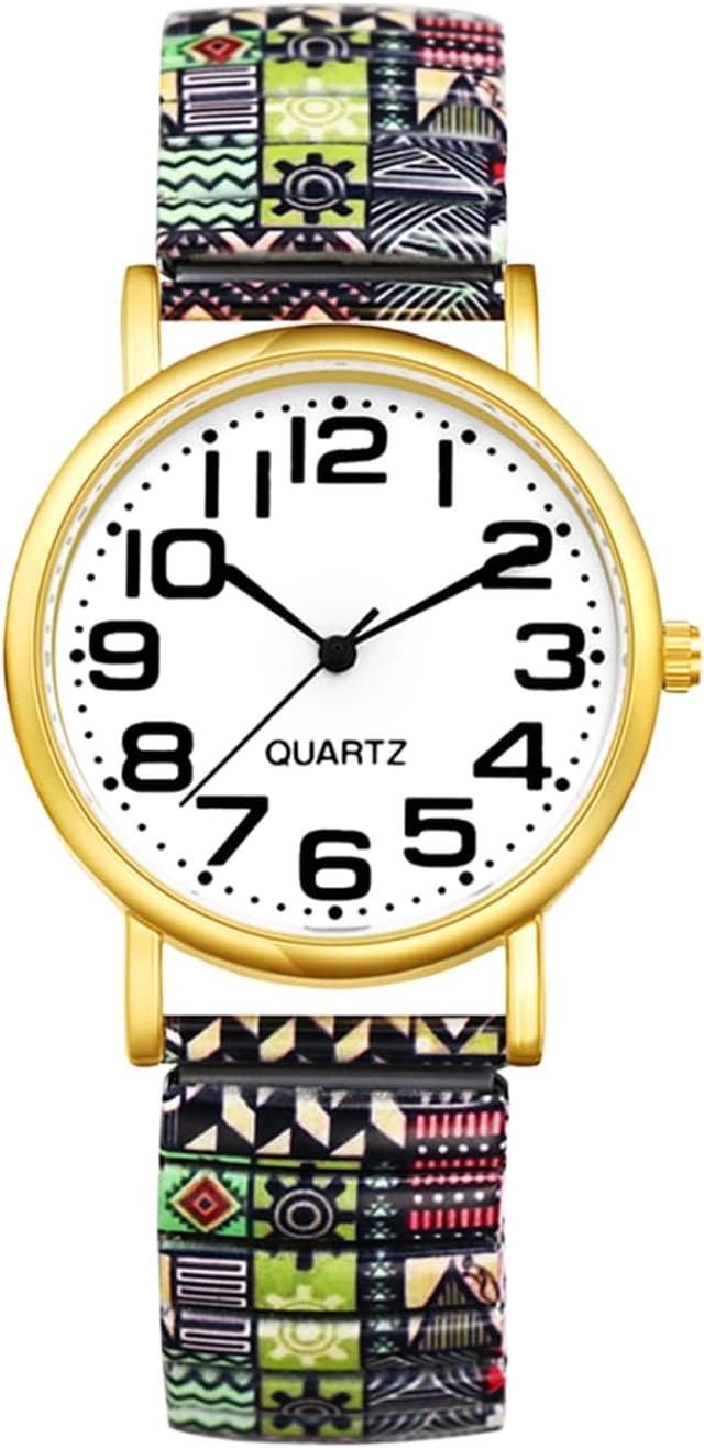 Detalle de Avaner Damenarmbanduhr im Boho-Stil mit elastischem Stretchband und großen arabischen Ziffern