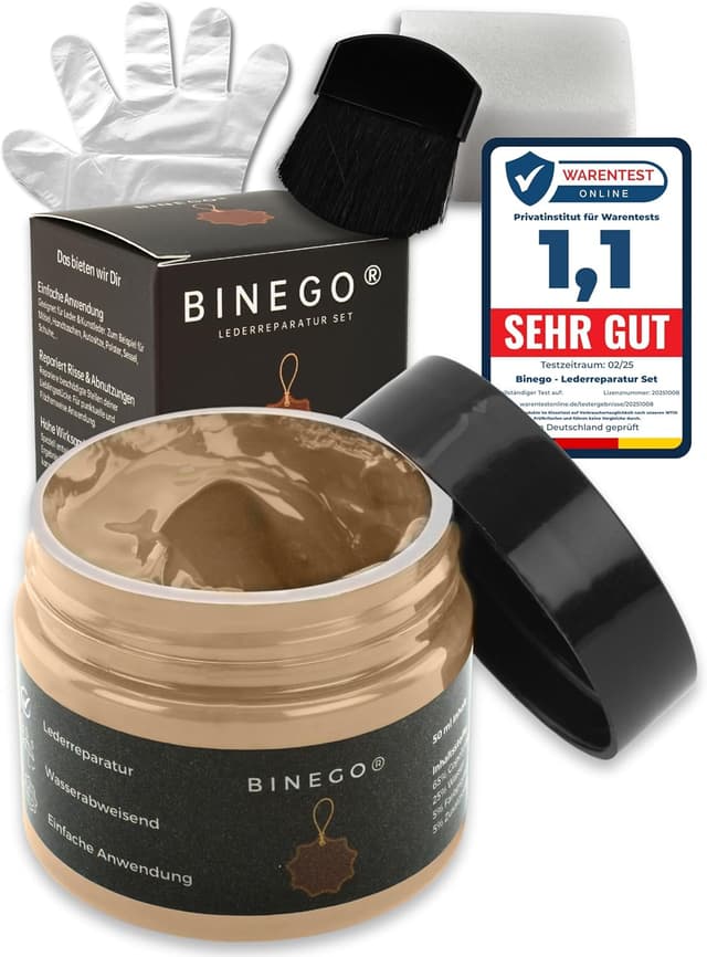 Detalle de Binego Lederreparaturset Leder & Kunstleder (Flüssigleder) in Beige – Reparaturset für Kratzer, Verfärbungen und leichte Schäden