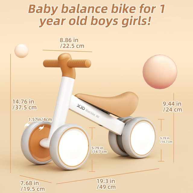 Detalle de XJD Baby Balance Bike for 10–24 Months (No-Pedals) – Brown toddler first ride-on