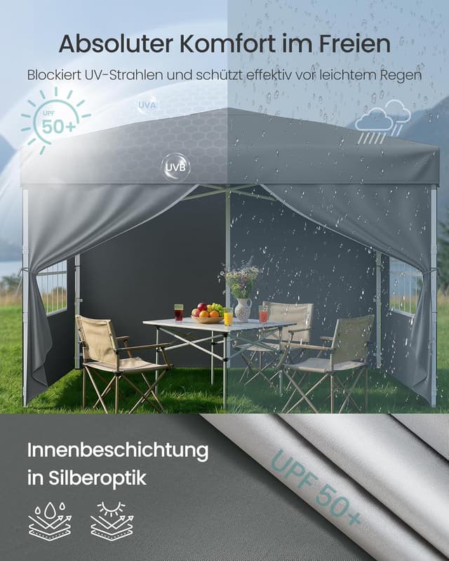 Detalle 2 de SONGMICS Pavillon 3 x 3 m (GCT104GZ01) mit Seitenwänden – faltbar & transportabel, dunkelgrau