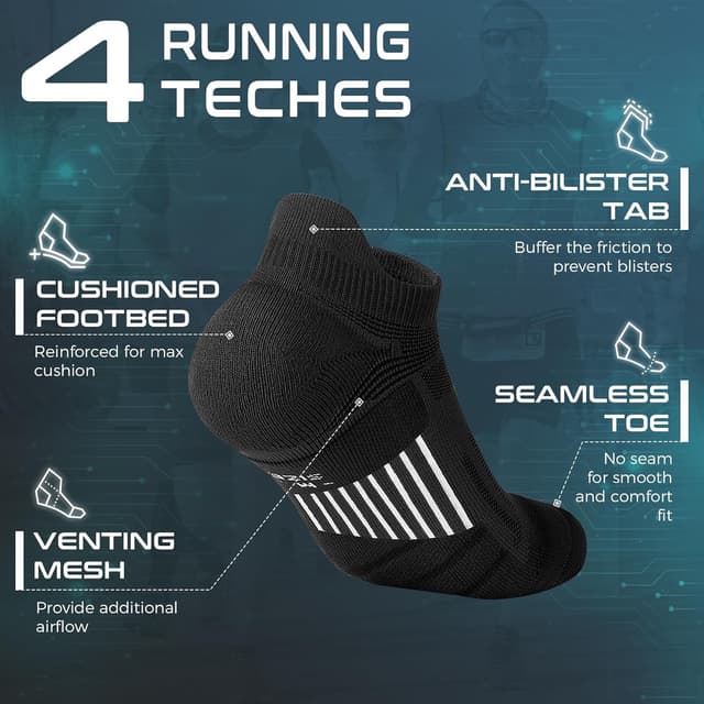 Detalle 1 de Coolmax Anti-Blister Cushioned Running Socks with Ankle Compression (3 Pairs)