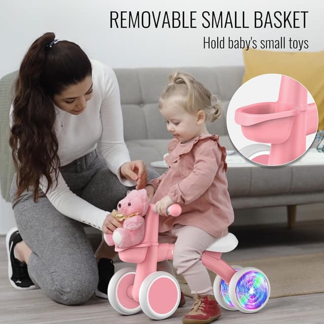 Detalle 2 de Umatoll Colorful Lighting Baby Balance Bike (New Pink) — Adjustable Seat for 12–24 Months