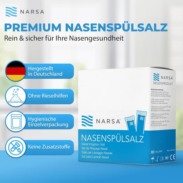 Detalle de NARSA Nasenspülsalz 60er Pack (60 Beutel mit je 2,25 g) für die Nasendusche