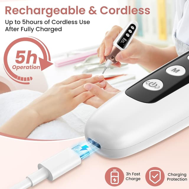 Detalle 2 de Maniküre-Pediküre Set Nagelfräser kabellos 6 Aufsätze 10 Geschwindigkeiten