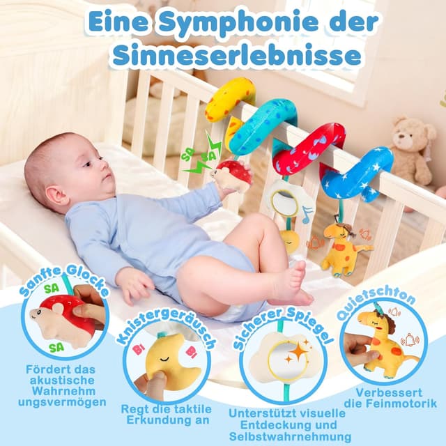 Detalle 2 de URMYWO Kinderwagen-Spielzeug: Baby Activity Spirale mit Spiegel für Bett, Autositz & Babyschale