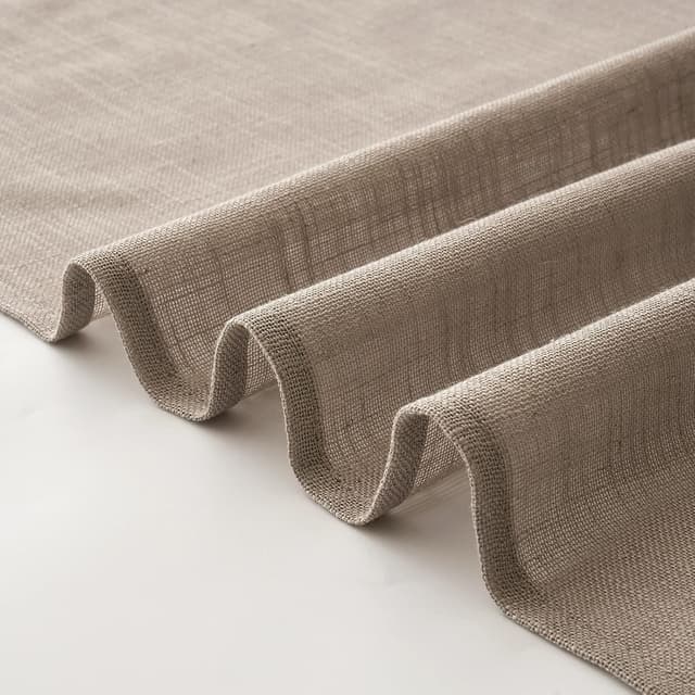 Detalle de Woaboy Leinen Kruz Gardinen-Set (2 Stück) halbtransparent mit Ösen, Dunkelbraun, 140x160 cm