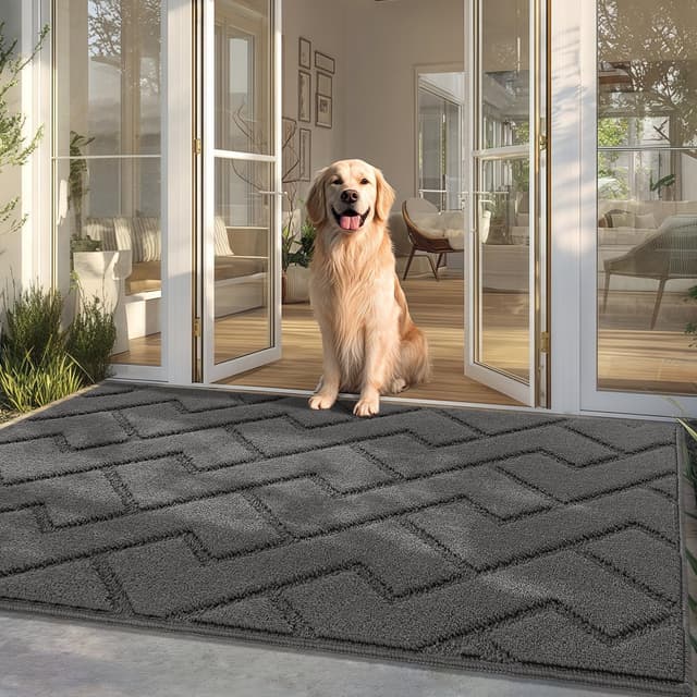 Detalle de Biscpro Door Mat 60x90cm (Indoor/Outdoor) – Washable Non-slip Dirt Trapper in Dark Grey